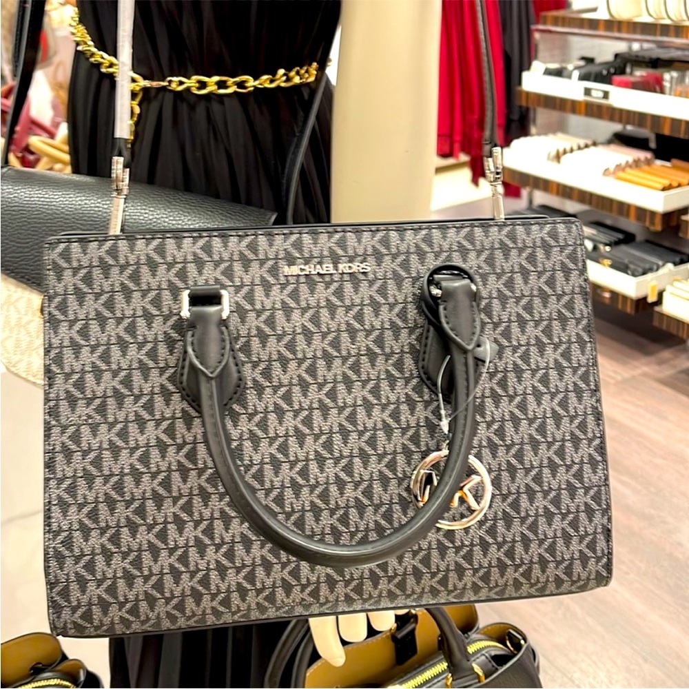 Michael Kors Sheila Medium Center Zip Satchel Bag
Color: Black / Silver